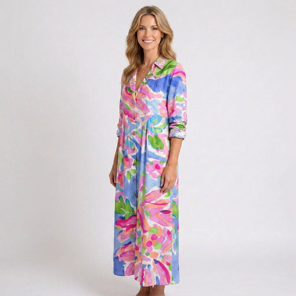 Floral Maxi Dress – V-Neck Long Sleeve Relaxed Style