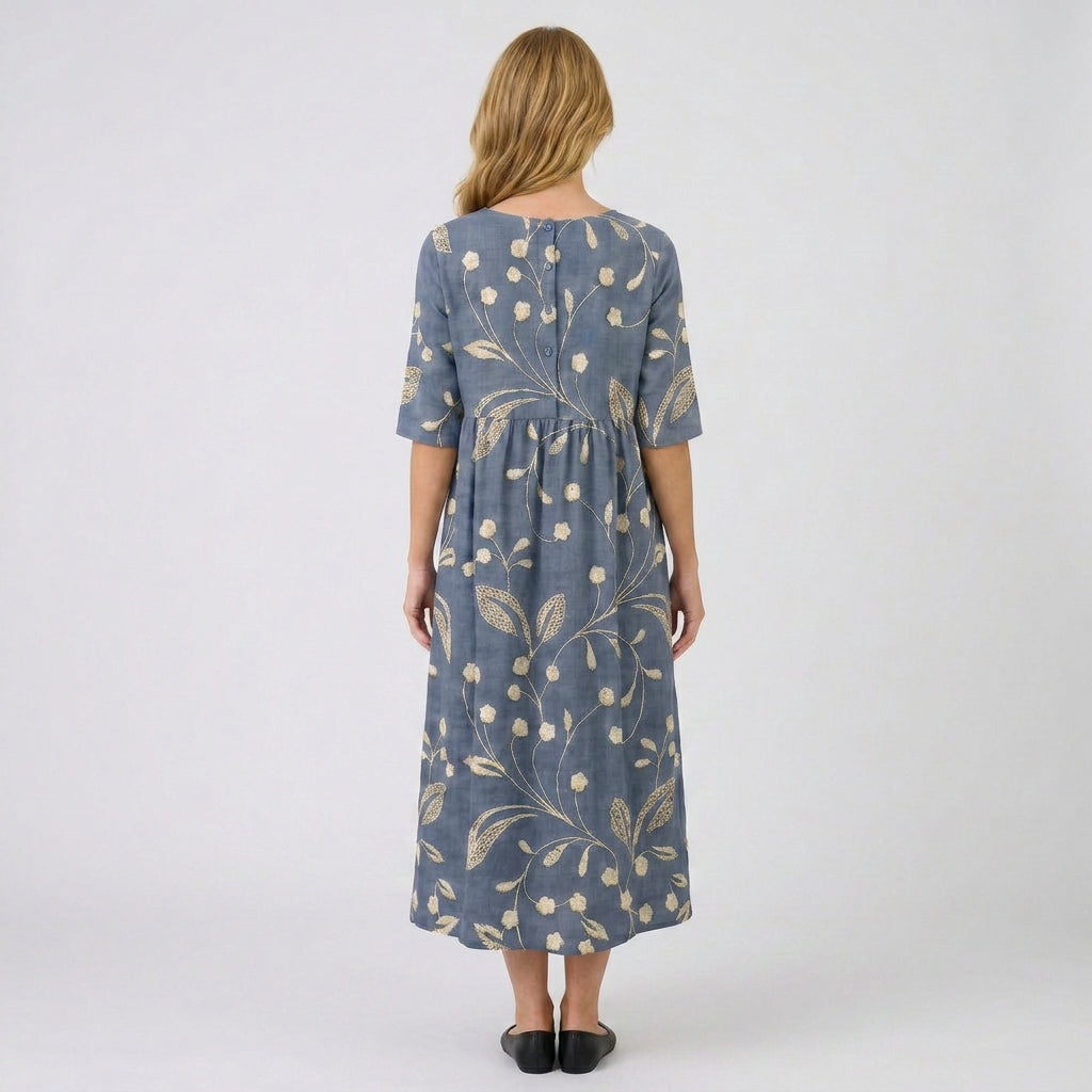 Women’s Floral Print Midi Dress – Short Sleeve Smock Style