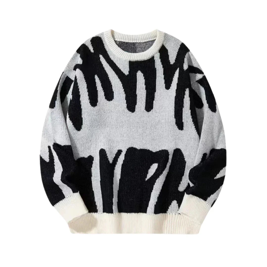 Pull en maille pour homme à col rond avec imprimé abstrait