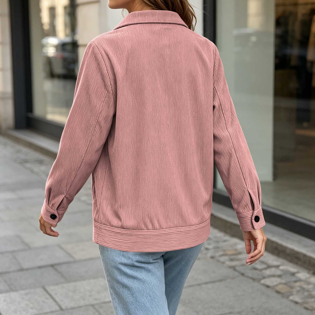 Women's Corduroy Button-Up Jacket with Patch Pockets