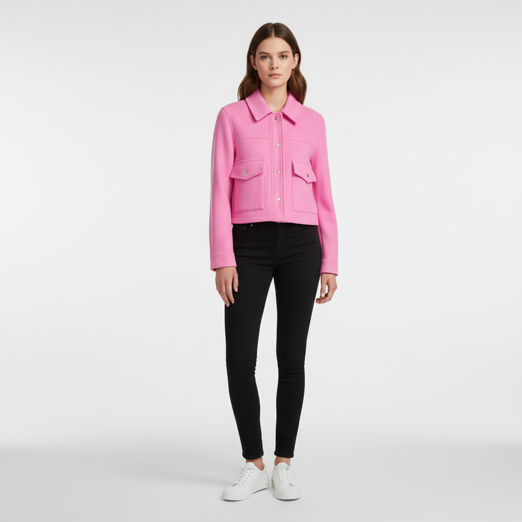 Women's Cropped Utility Jacket with Flap Pockets