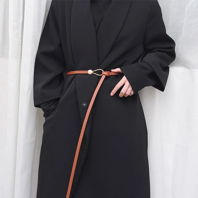 Women's Thin Waist Belt with Button Toggle Closure