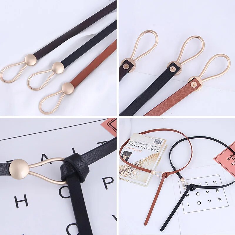 Women's Thin Waist Belt with Button Toggle Closure