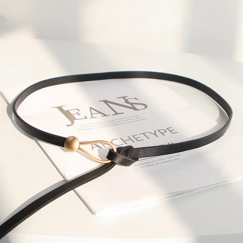Women's Thin Waist Belt with Button Toggle Closure