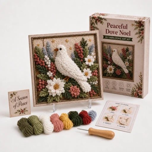 Square raised yarn Christmas frame with snowman and winter village scenes