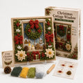 Square raised yarn Christmas frame with snowman and winter village scenes