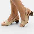 Peep Toe Slingback Cork Block Heel Sandals