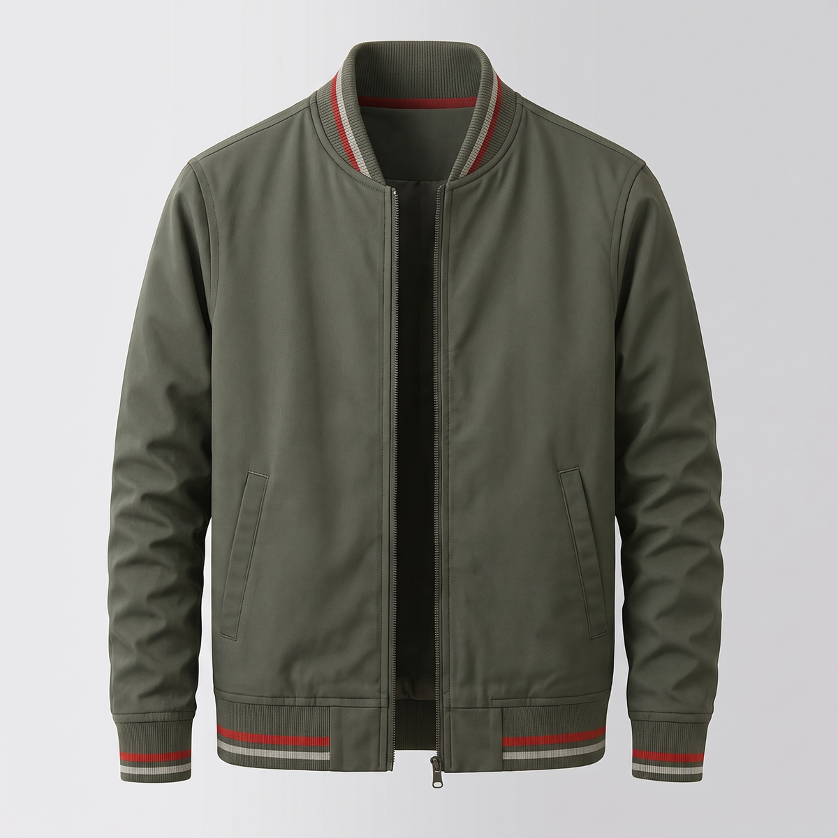 Men's Varsity Style Striped Trim Bomber Jacket