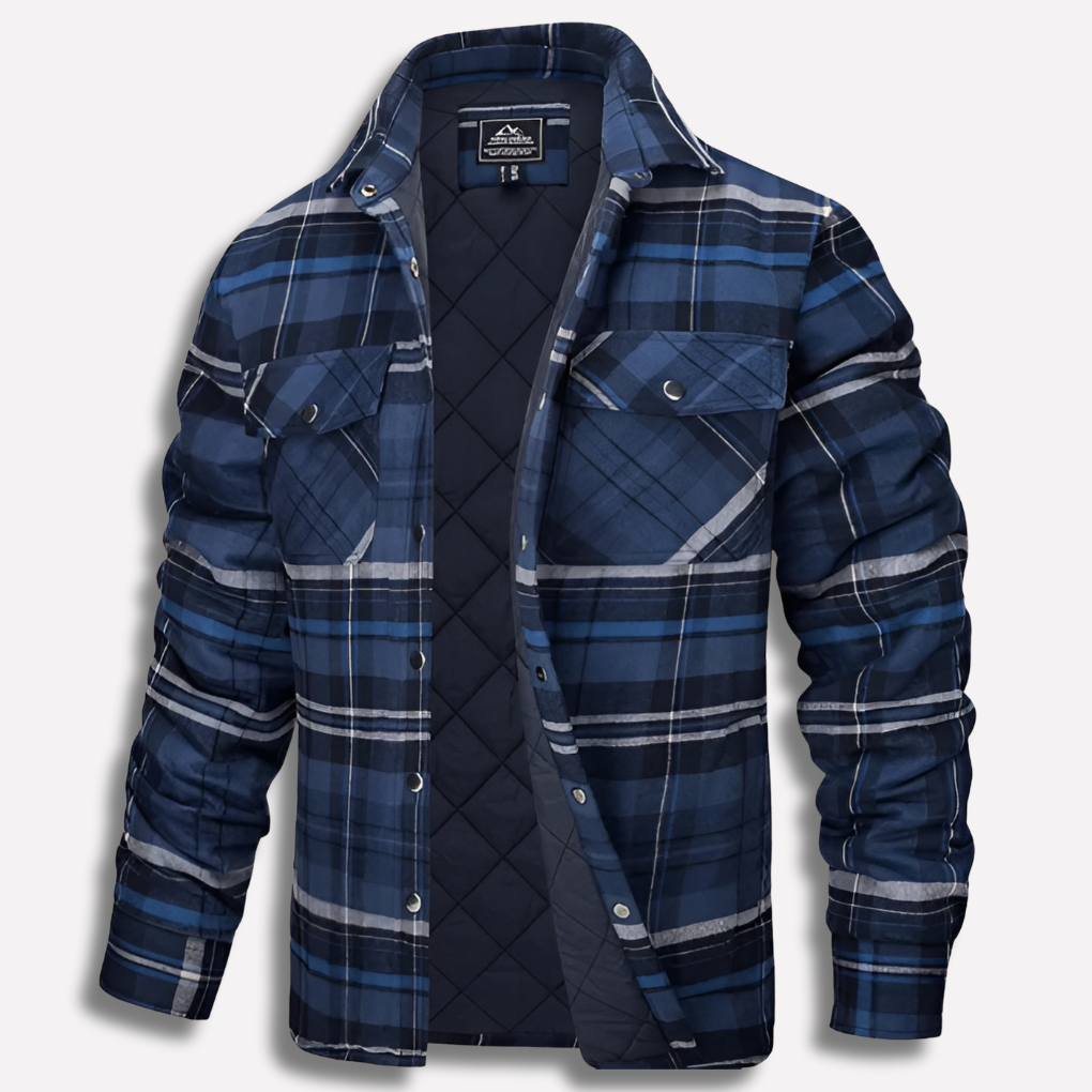 Veste-chemise matelassée doublée en flanelle à carreaux pour homme