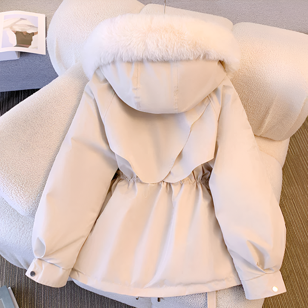 Parka pour femme à capuche en fausse fourrure, doublée en polaire, avec cordon de serrage