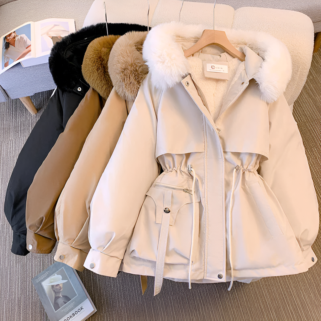 Parka pour femme à capuche en fausse fourrure, doublée en polaire, avec cordon de serrage