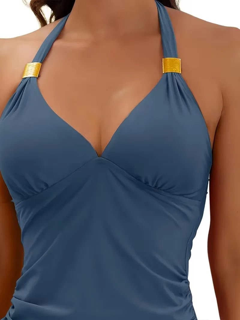 Ensemble tankini de bain dos nu à col en V avec détail anneau