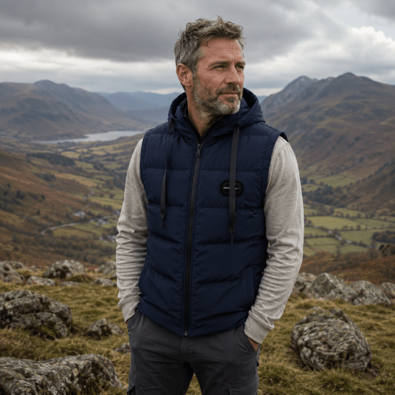 Men's Hooded Quilted Puffer Gilet with Zip Pockets