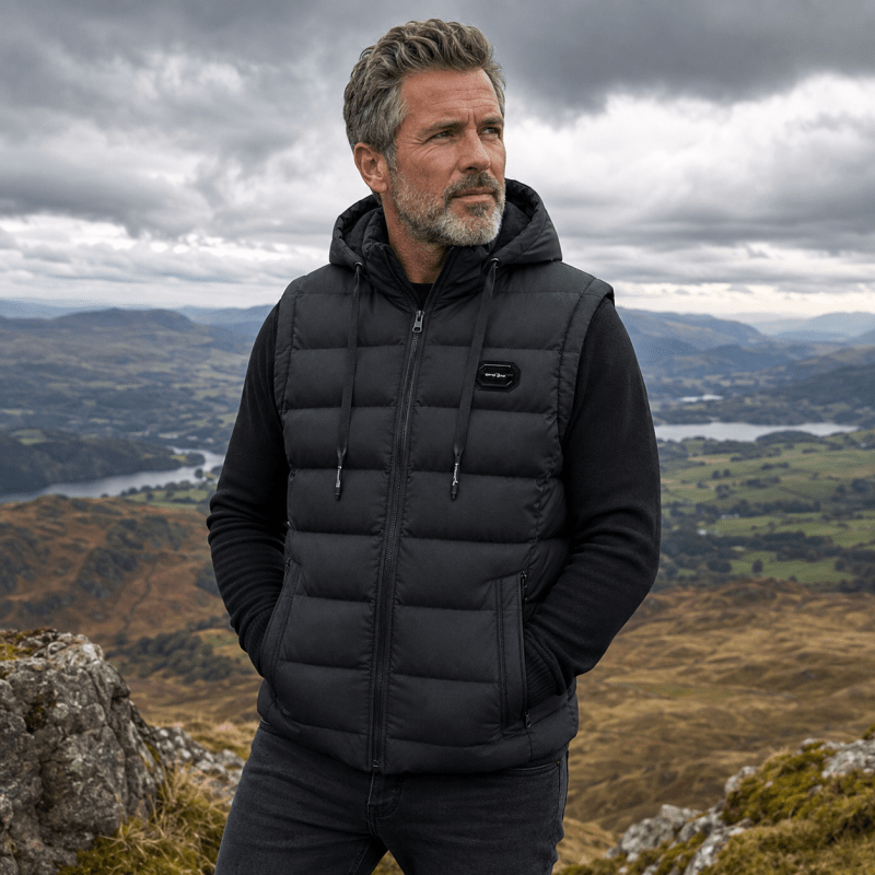 Men's Hooded Quilted Puffer Gilet with Zip Pockets