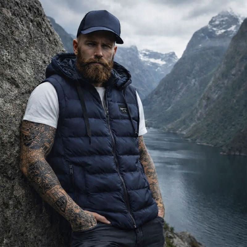 Men's Hooded Quilted Puffer Gilet with Zip Pockets