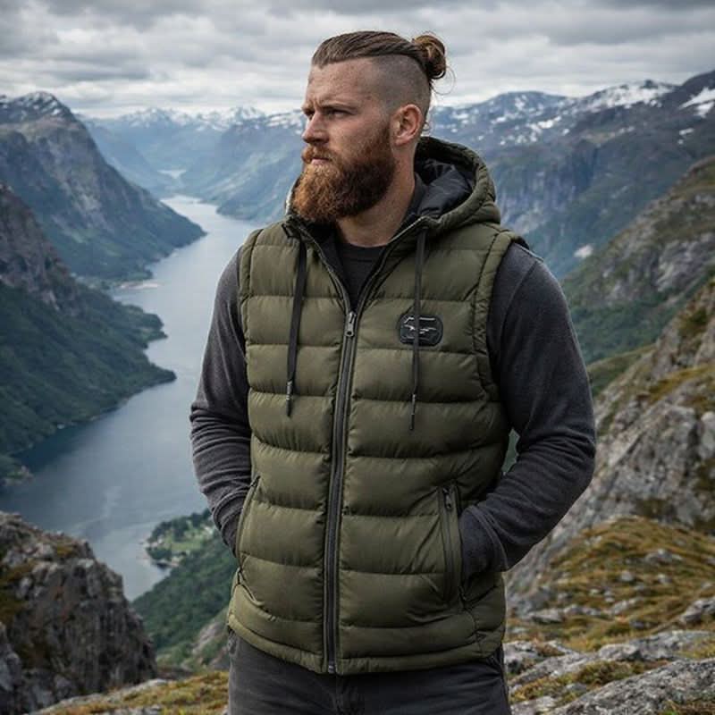 Men's Hooded Quilted Puffer Gilet with Zip Pockets