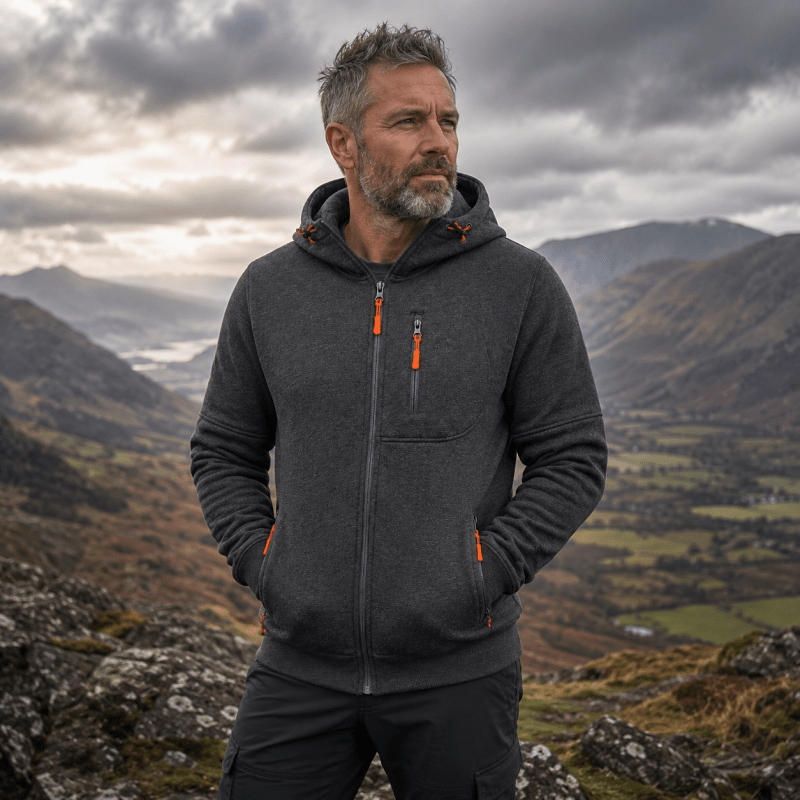 Men's Full-Zip Hooded Fleece Jacket with Zip Pockets