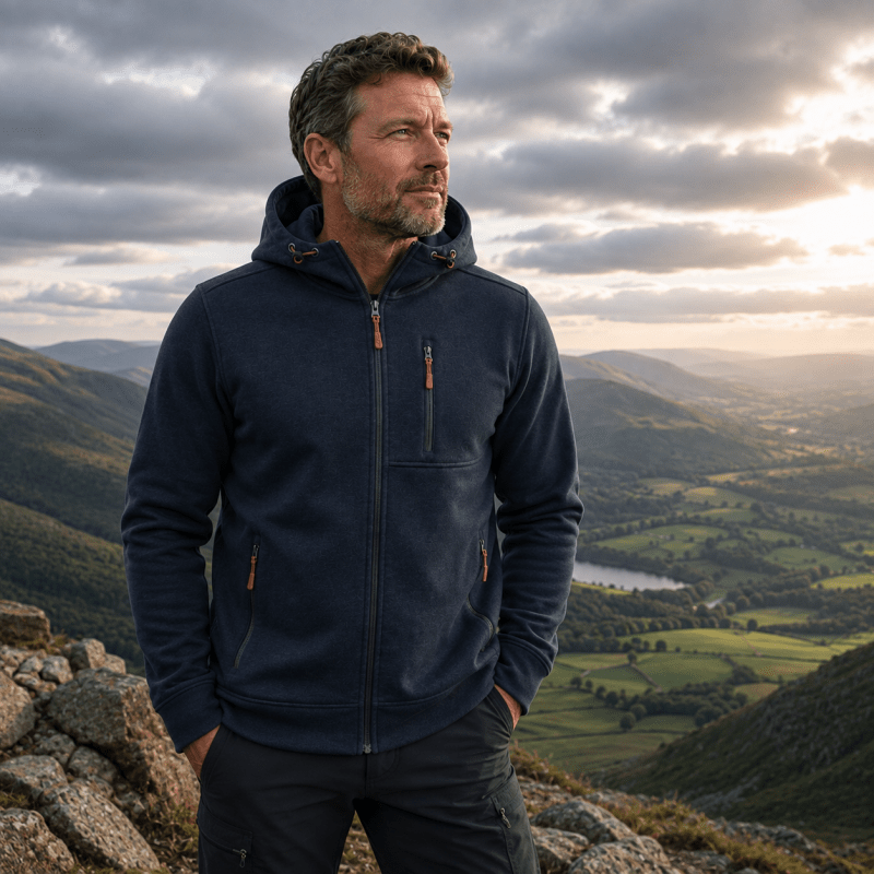 Men's Full-Zip Hooded Fleece Jacket with Zip Pockets