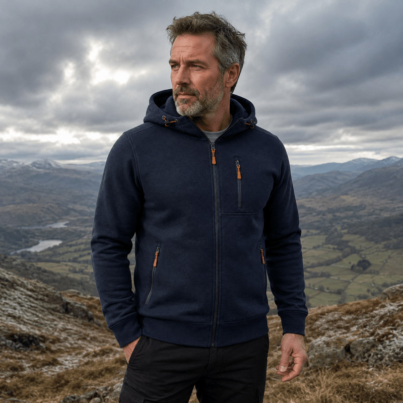 Men's Full-Zip Hooded Fleece Jacket with Zip Pockets