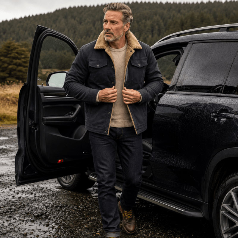 Veste trucker pour homme doublée en sherpa avec poches à rabat