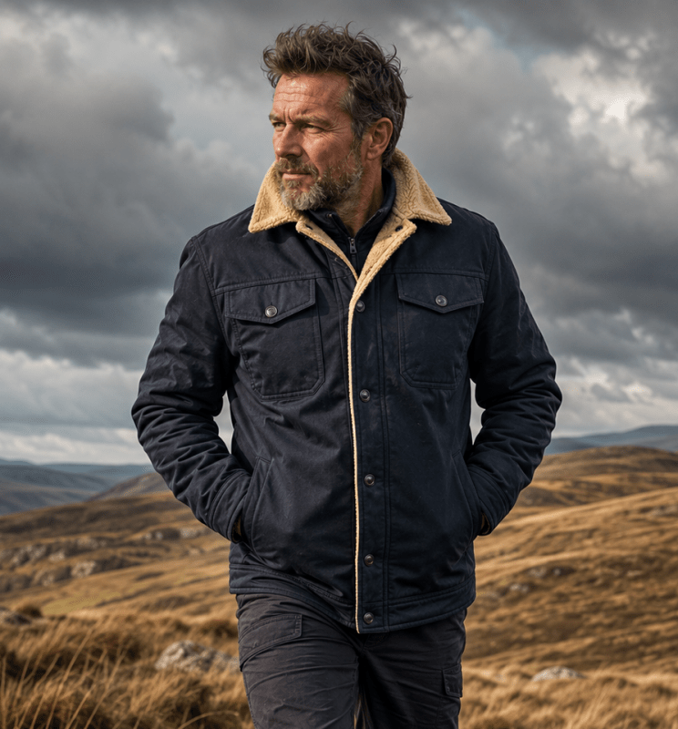 Veste trucker pour homme doublée en sherpa avec poches à rabat