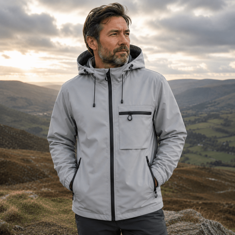 Men's Hooded Lightweight Shell Jacket with Chest Pocket