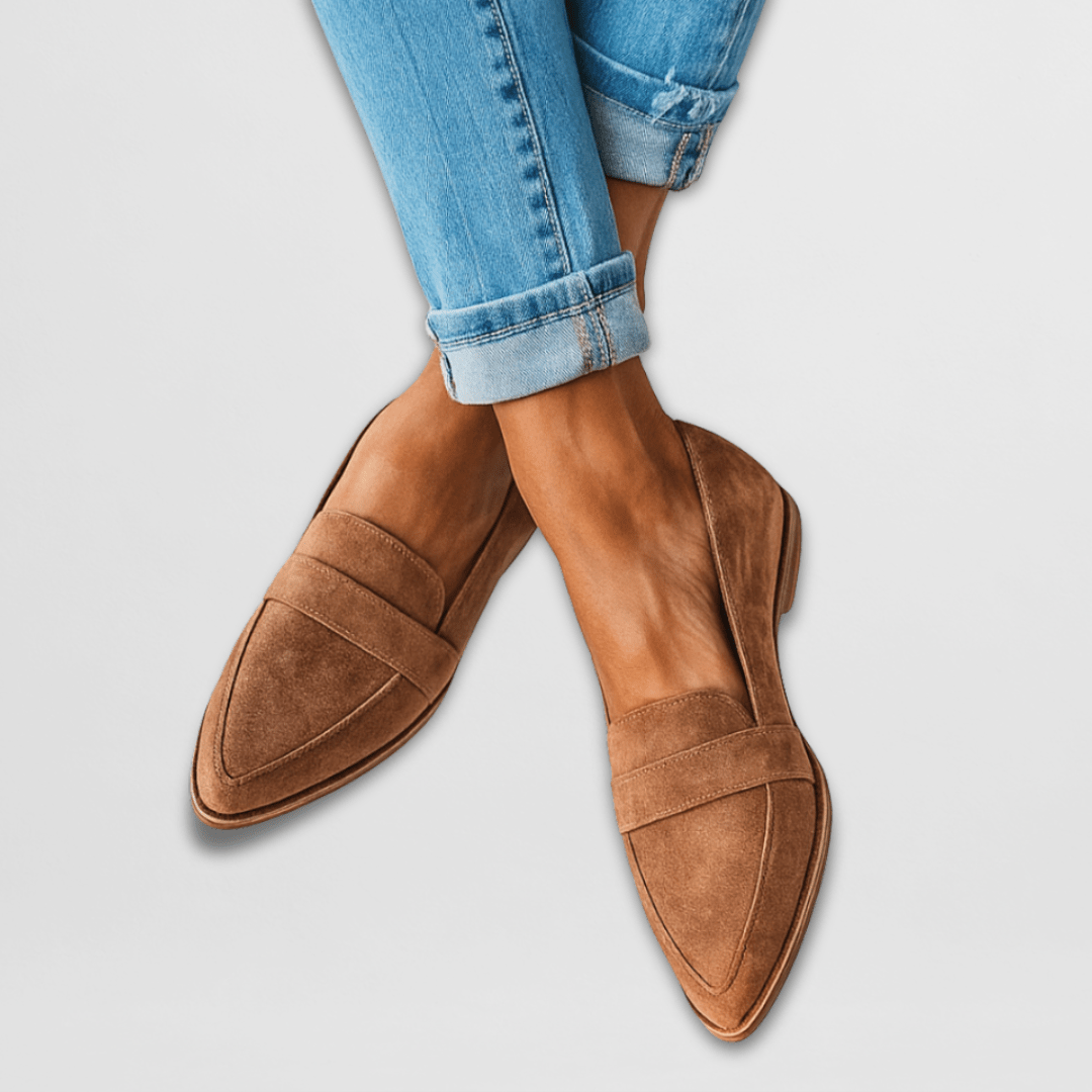 Women's almond toe slip-on loafers with penny straps and low heels