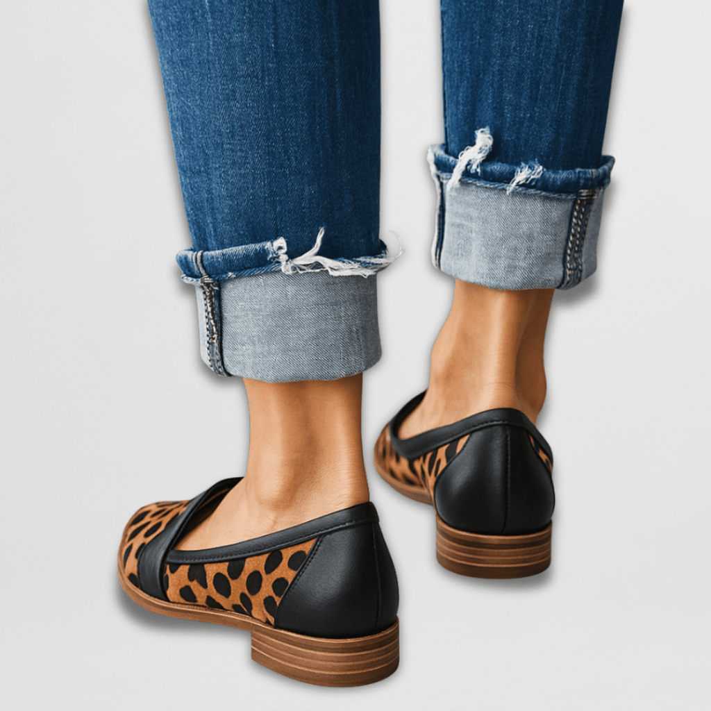 Women's almond toe slip-on loafers with penny straps and low heels