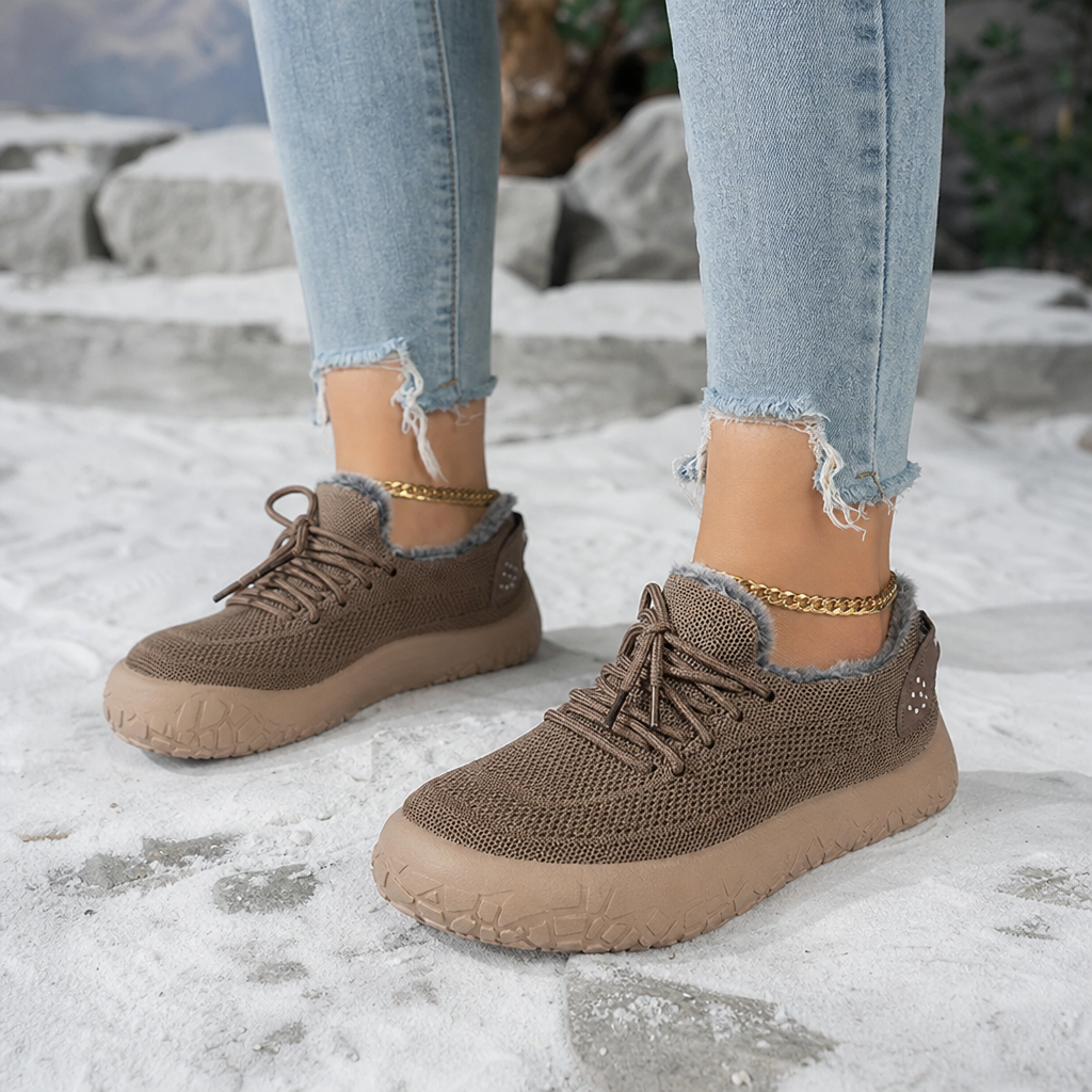 Baskets d'hiver à lacets pour femme, doublées en fausse fourrure