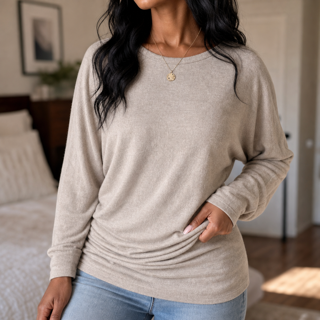 Women's Soft Brushed Dolman Sleeve Tunic Top