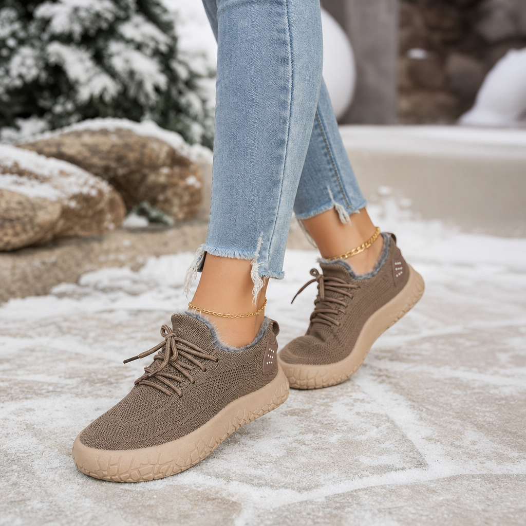 Baskets d'hiver à lacets pour femme, doublées en fausse fourrure