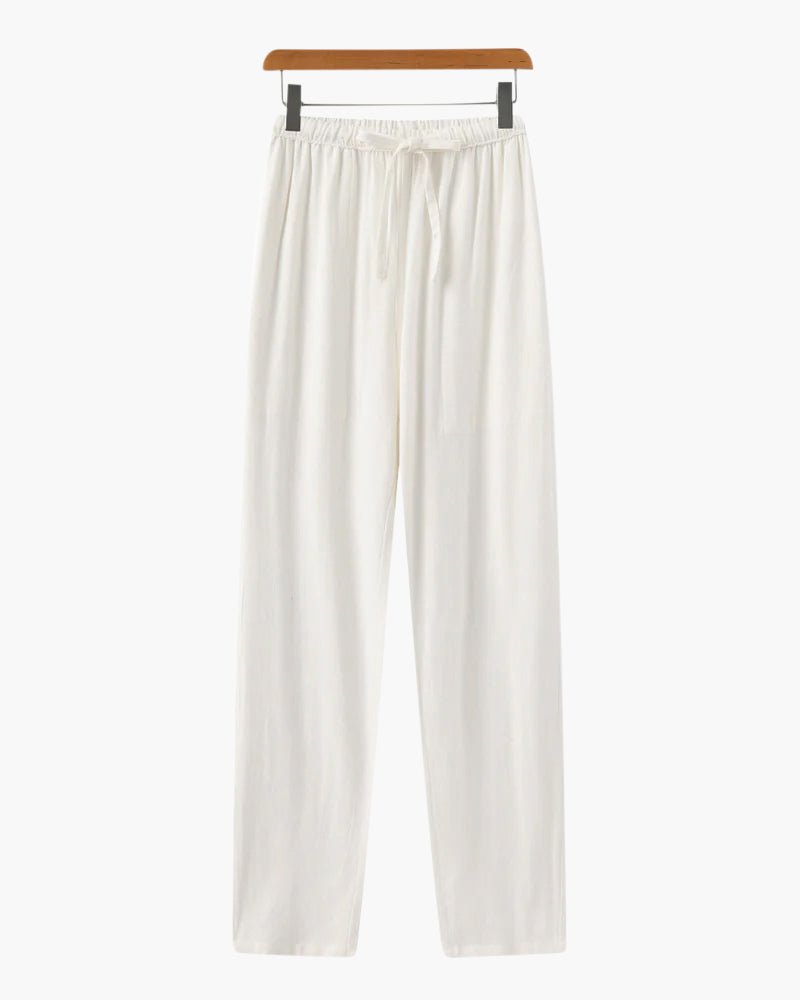 Pantalon en lin coupe ample avec taille élastique à cordon
