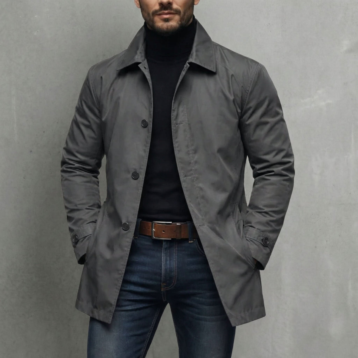Men's Longline Single-Breasted Trench Coat