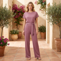 Belted Round Neck Wide Leg Jumpsuit