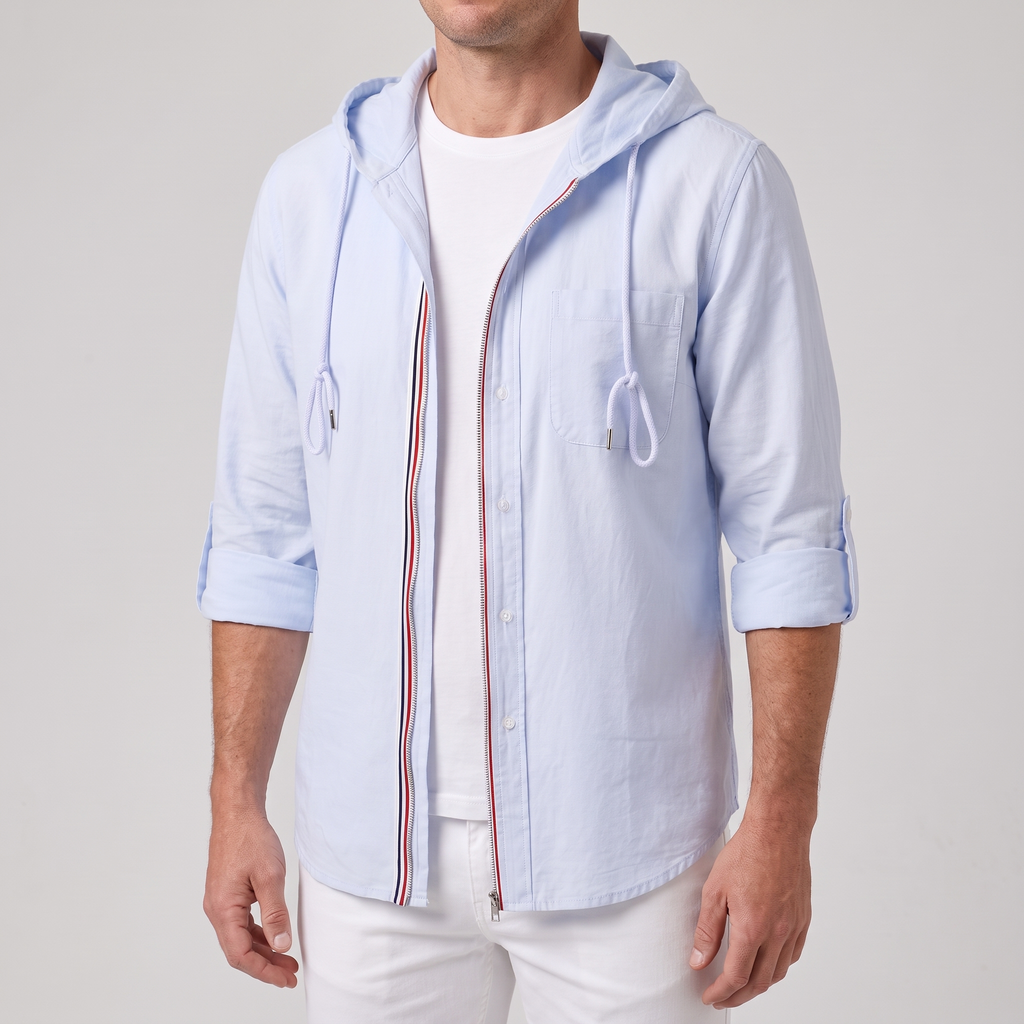 Chemise boutonnée à capuche pour homme en mélange de lin