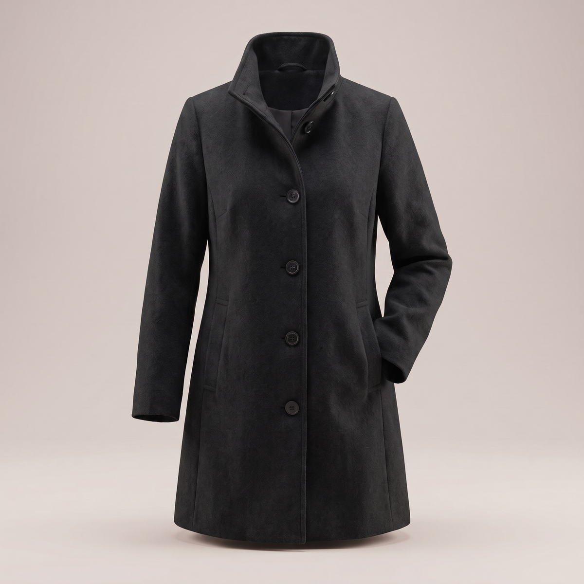 Manteau pour femme évasé en bas à col montant, aspect laine