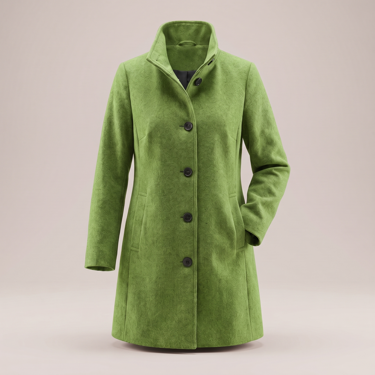Manteau pour femme évasé en bas à col montant, aspect laine