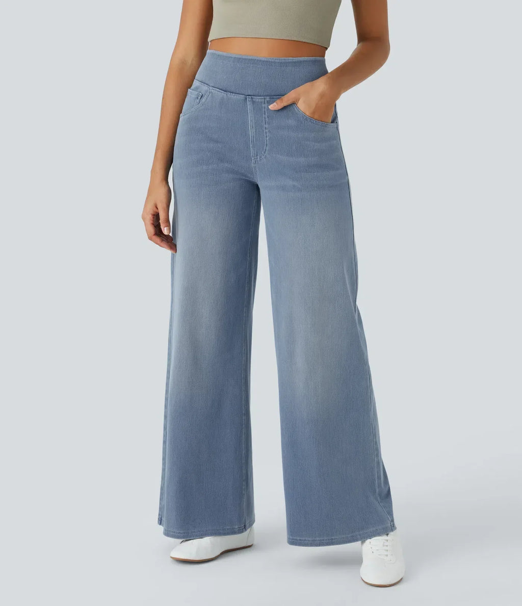 High-Waist Wide-Leg Pull-On Jeans