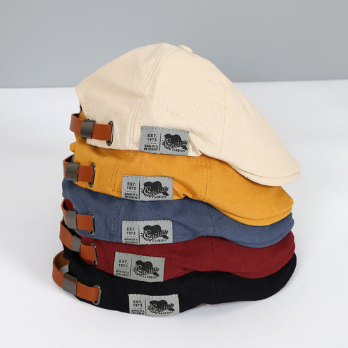 Cotton Newsboy Flat Cap with Adjustable Leather Strap