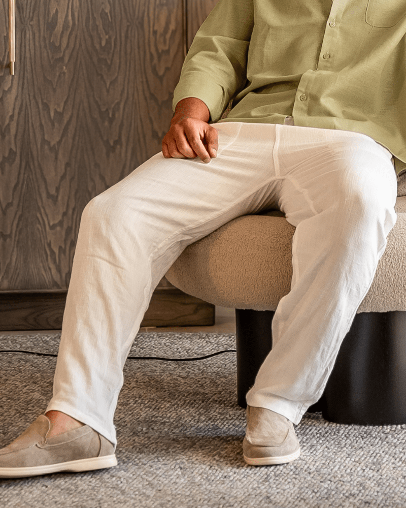 Loose Fit Linen Trousers with Elasticated Drawstring Waist