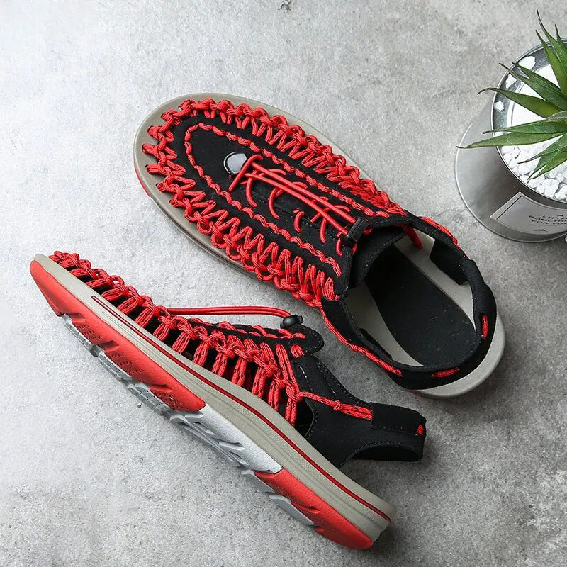 Woven Cord Closed-Toe Sport Sandals with Grip Sole