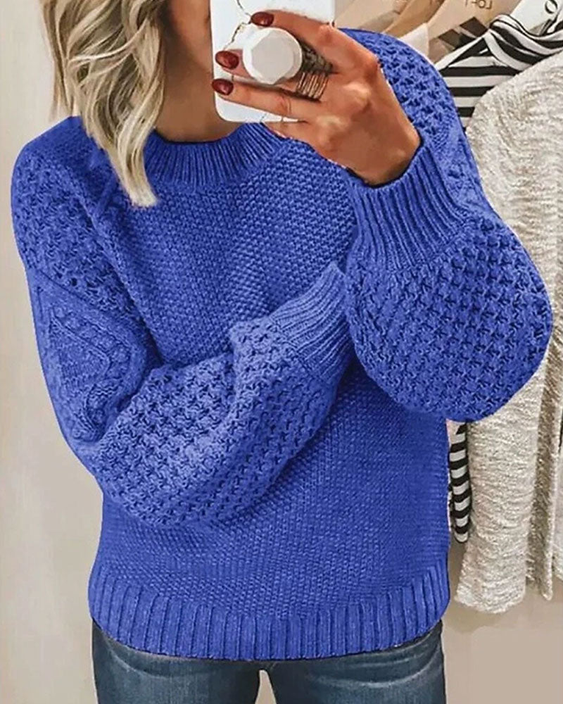 Women's Chunky Textured Knit Lantern Sleeve Sweater