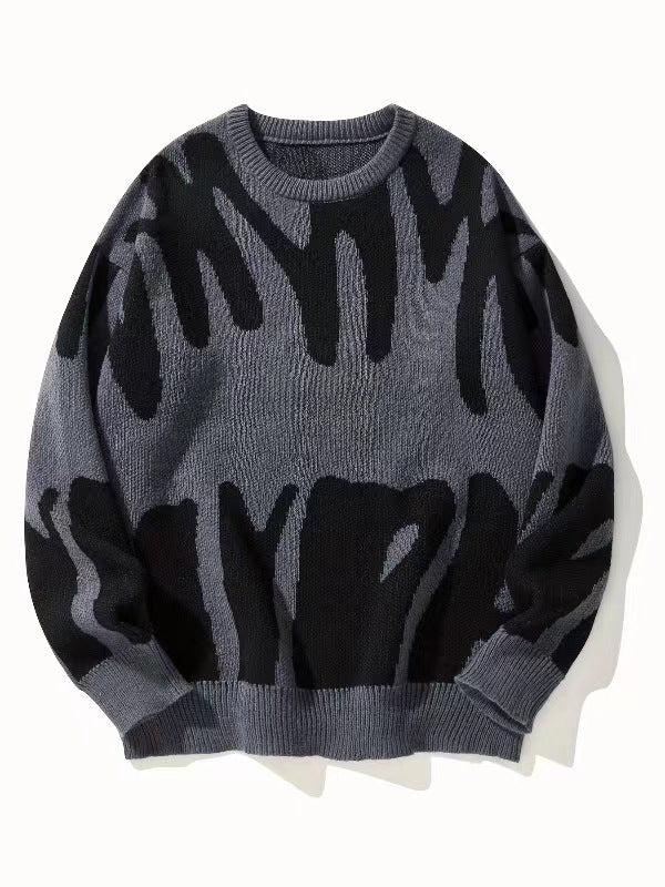 Men's Abstract Print Oversized Knit Sweater