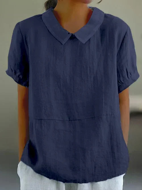 Peter Pan Collar Short Sleeve Linen Blouse