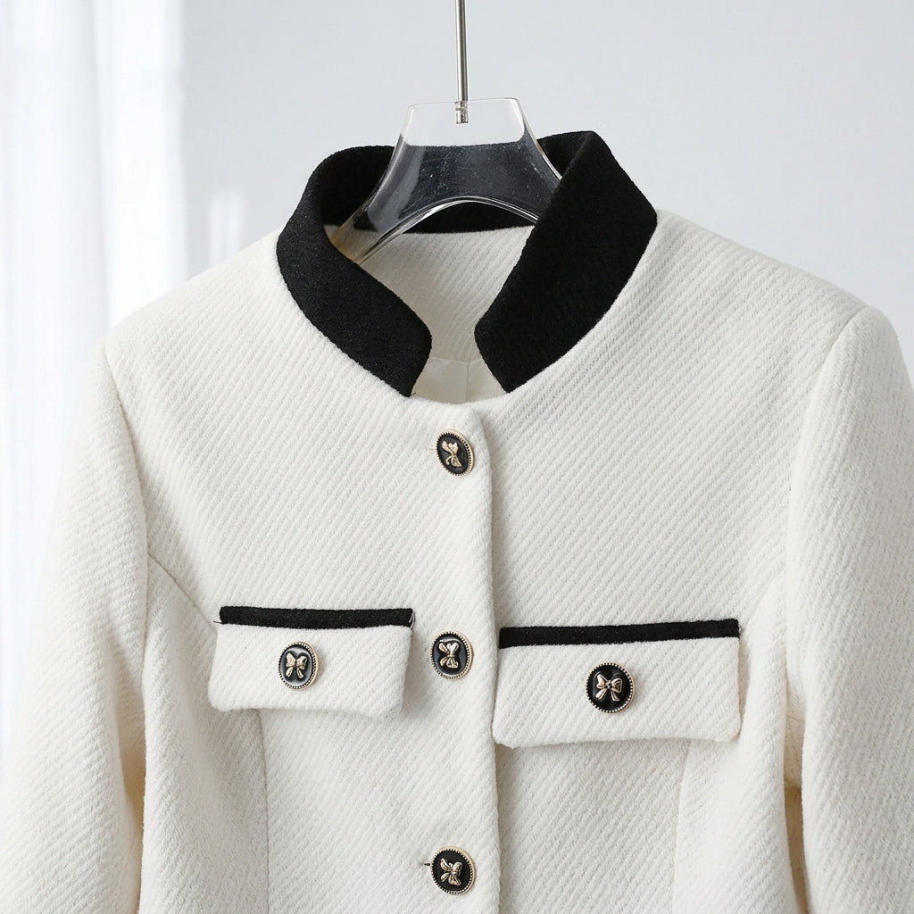 Boucle Jacket Women’s Black Trim Gold Button Blazer