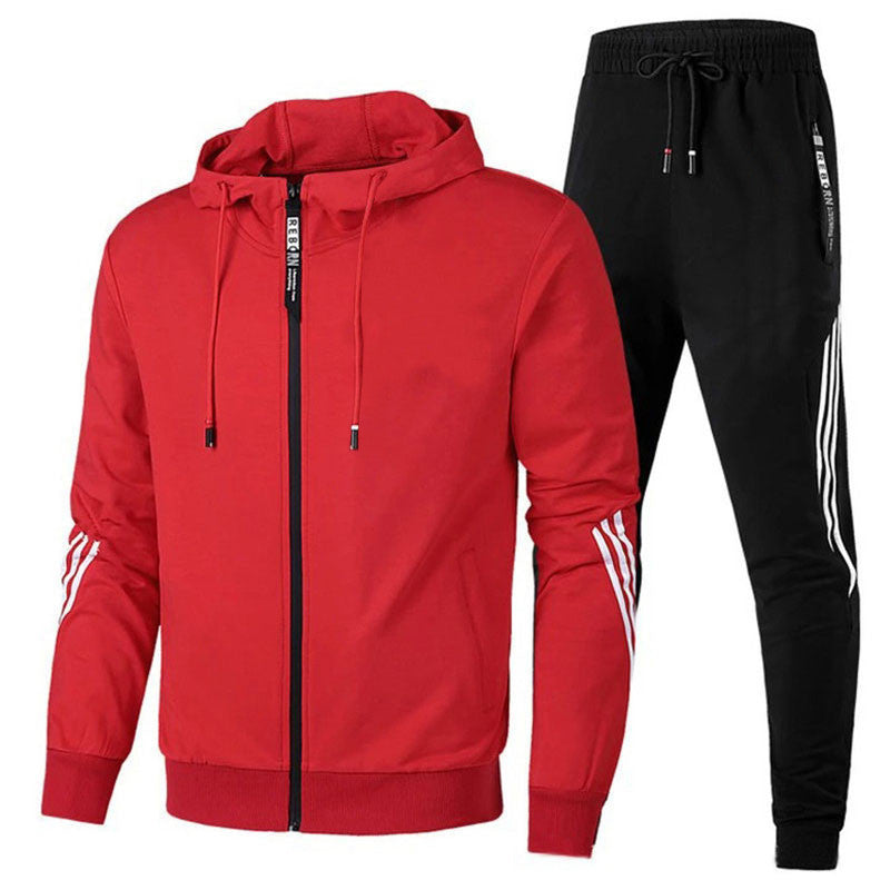Survêtement à capuche pour homme, entièrement zippé, avec détails à rayures