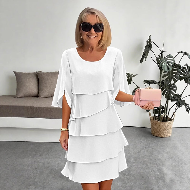 Women's Tiered Ruffle Round Neck Fit and Flare Dress
