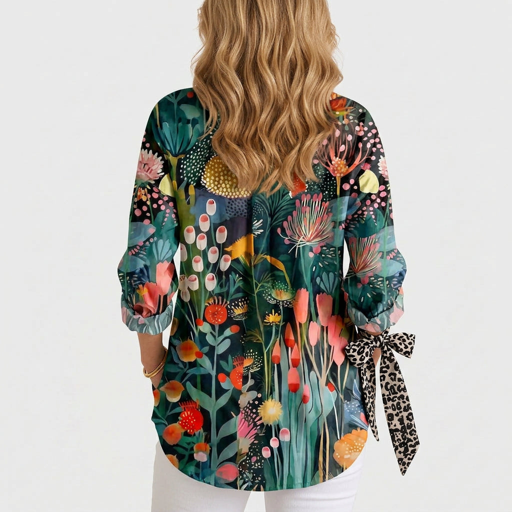 Women’s Printed Button Up Shirt – Long Sleeve Collared Blouse Style