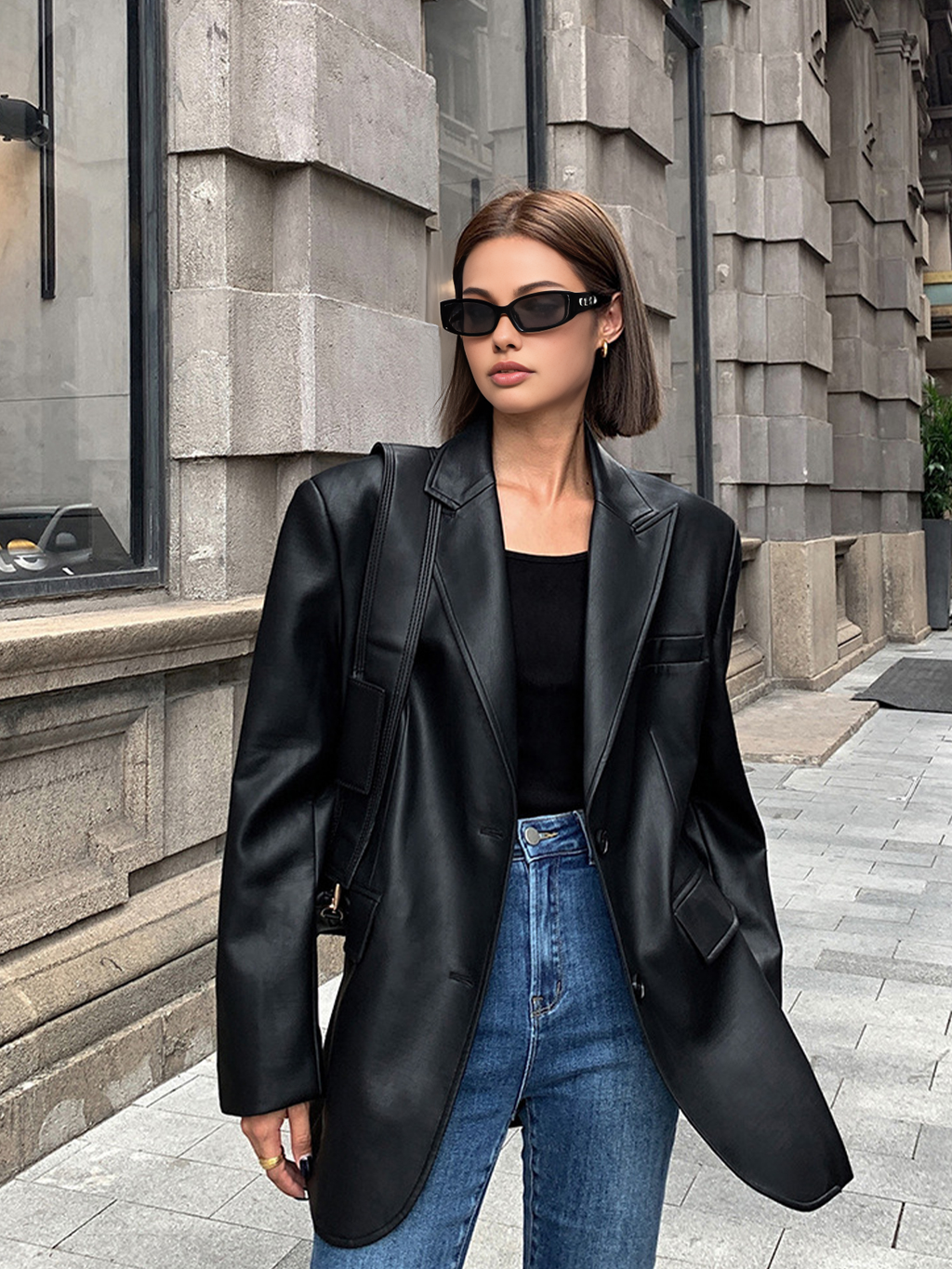 Women's Oversized Sleek Blazer with Curved Hem
