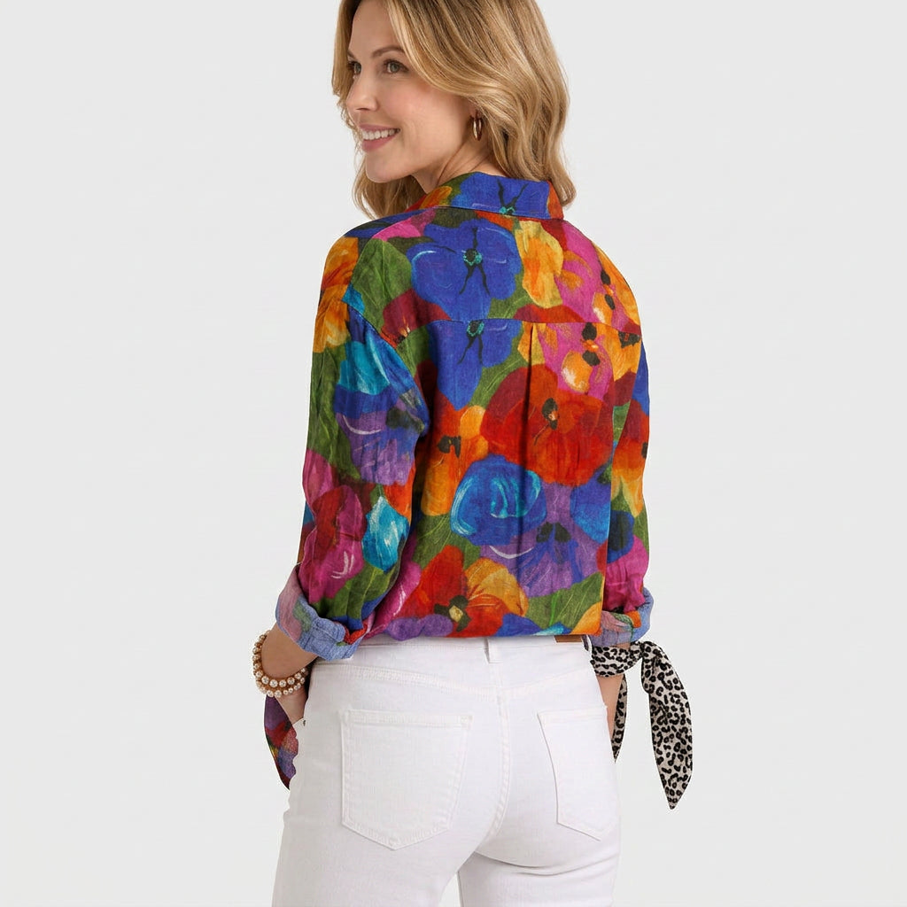 Women’s Printed Button Up Shirt – Long Sleeve Collared Blouse Style